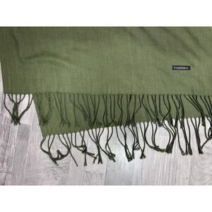 100% Cashmere Scarf Wrap Green Fringe Soft Lightweight Shawl Women